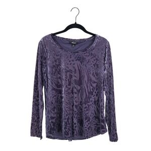 Simply Vera Wang Purple Burnout Velvet Animal Print Long Sleeve Top Small Y2K